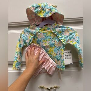 NWT Tucker + Tate Floral Rash Guard Swim Set with hat (Nordstrom) 9 Months